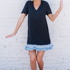 Sonya' V-neck Dress with Blue Plaid Peplum Dress.